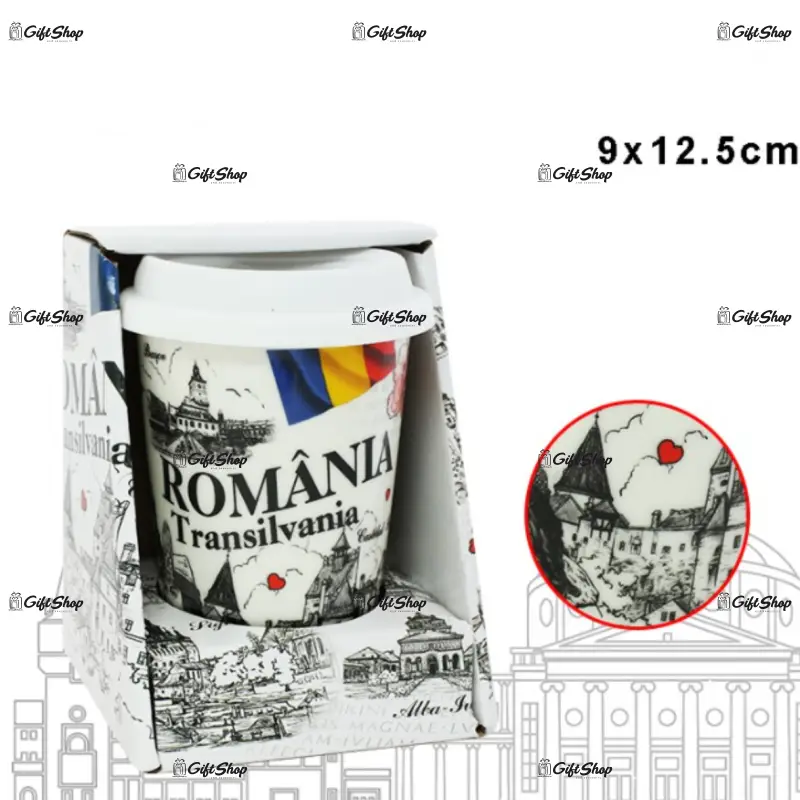 Cana suvenir cu capac, romania transilvania, 9x12.5cm